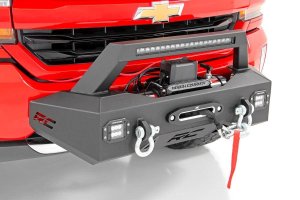 Chevrolet Silverado 1500 Winch Mount Kit - Rough Country - EXO with 20in Black Series Single-Row LED Light bar and Flush Mount Black-Series LED Cubes - Black - '07-'18